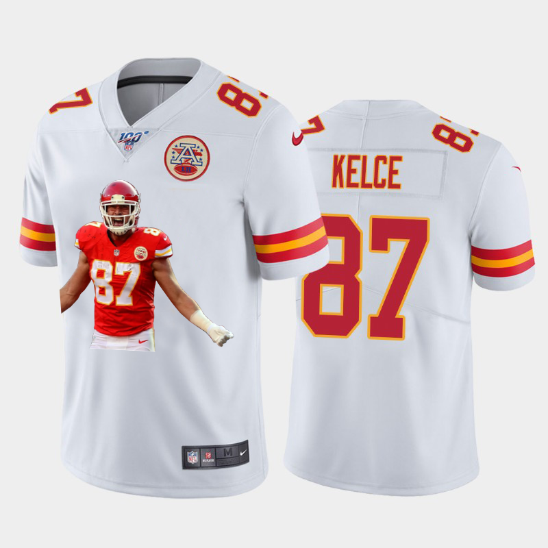 Kansas City Chiefs #87 Travis Kelce Nike Team Hero 2 Vapor Limited NFL 100 Jersey White Golden