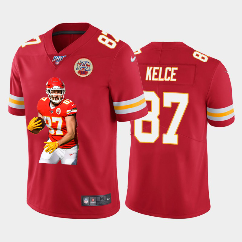 Kansas City Chiefs #87 Travis Kelce Nike Team Hero Vapor Limited NFL 100 Jersey Red