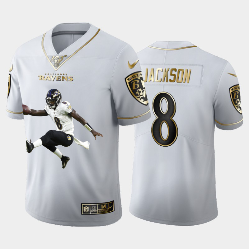 Baltimore Ravens #8 Lamar Jackson Nike Team Hero 3 Vapor Limited NFL 100 Jersey White Golden