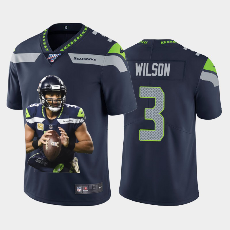 Seattle Seahawks #3 Russell Wilson Nike Team Hero 2 Vapor Limited NFL 100 Jersey Navy