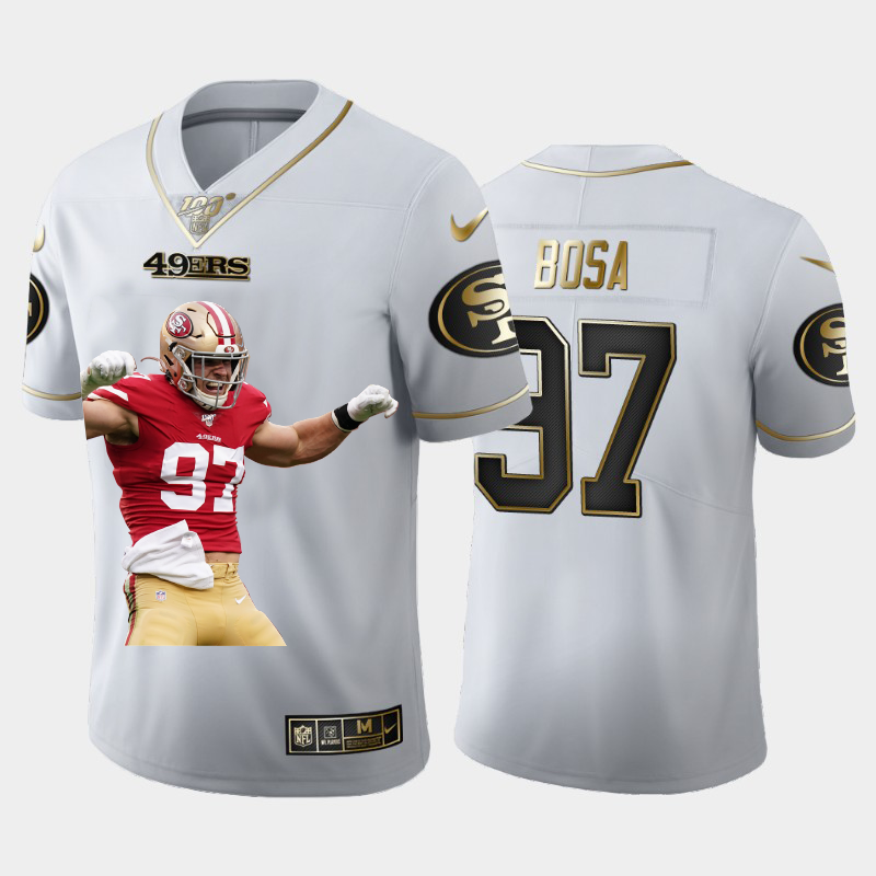 San Francisco 49ers #97 Nick Bosa Nike Team Hero 1 Vapor Limited NFL 100 Jersey White Golden