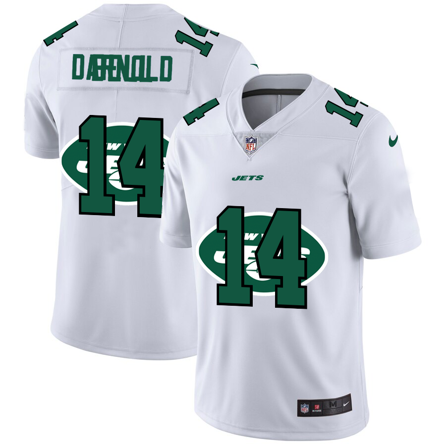 New York Jets #14 Sam Darnold White Men's Nike Team Logo Dual Overlap Limited NFL Jersey