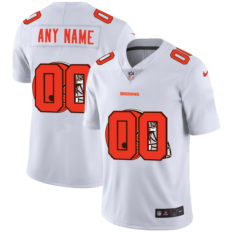 Cleveland Browns Custom White Men's Nike Team Logo Dual Overlap Limited NFL Jersey