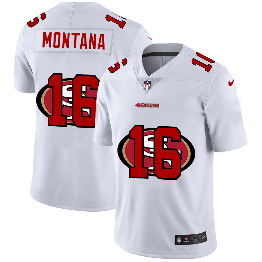 San Francisco 49ers #16 Joe Montana White Men's Nike Team Logo Dual Overlap Limited NFL Jersey