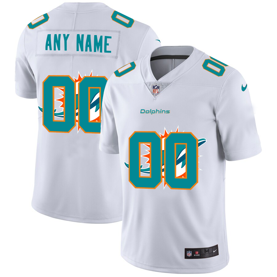 Miami Dolphins Custom White Men's Nike Team Logo Dual Overlap Limited NFL Jersey