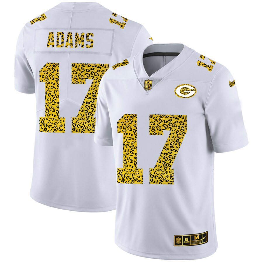 Green Bay Packers #17 Davante Adams Men's Nike Flocked Leopard Vapor Limited NFL Jersey White