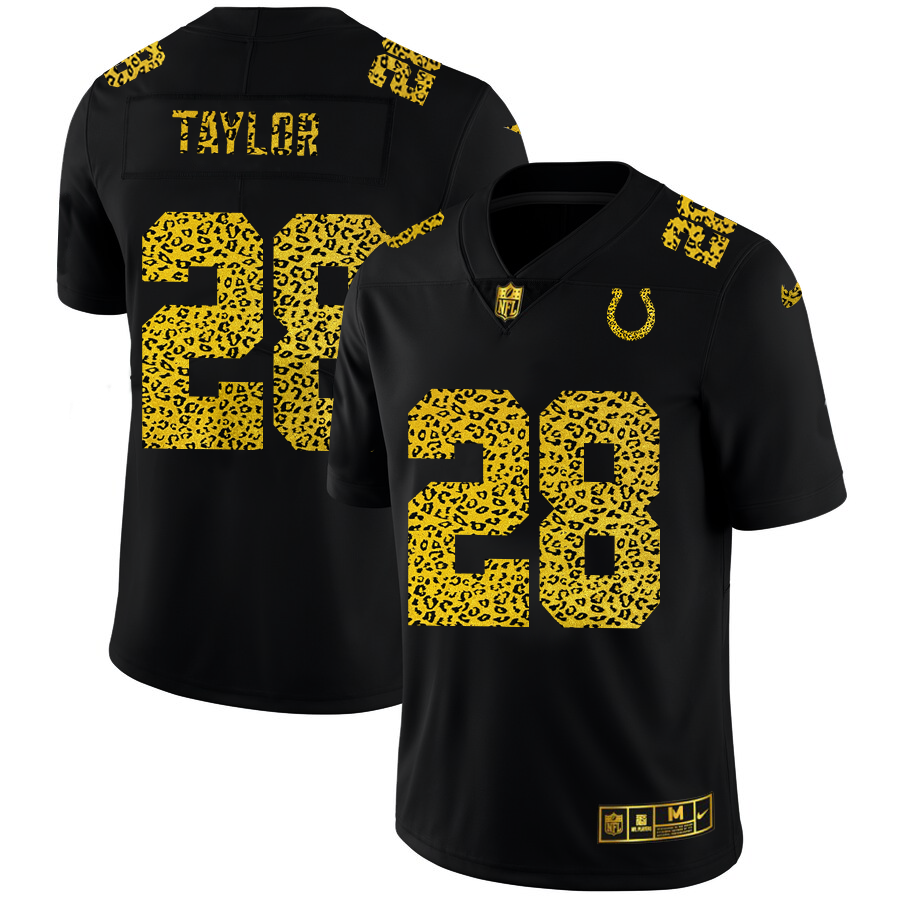 Indianapolis Colts #28 Jonathan Taylor Men's Nike Leopard Fashion Vapor Limited NFL Jersey Black