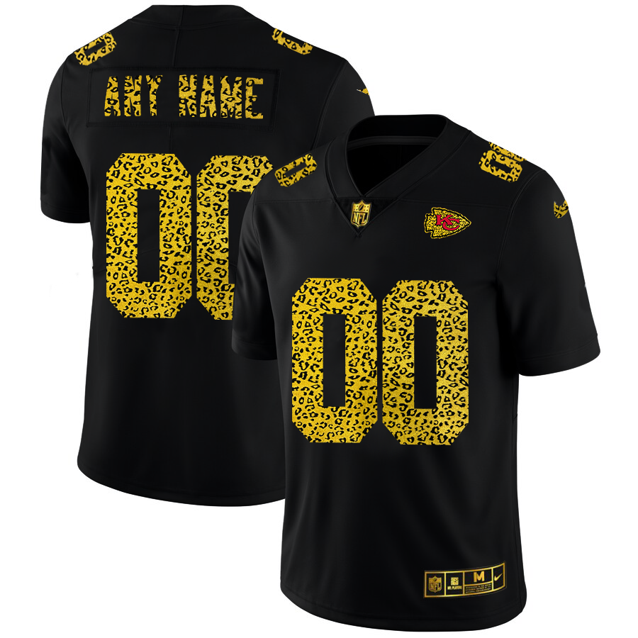 Kansas City Chiefs Custom Men's Nike Leopard Fashion Vapor Limited NFL Jersey Black