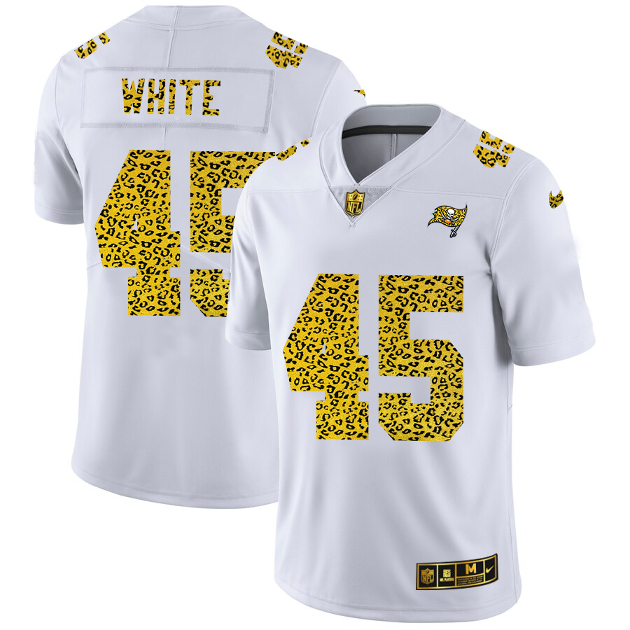 Tampa Bay Buccaneers #45 Devin White Men's Nike Flocked Leopard Vapor Limited NFL Jersey White