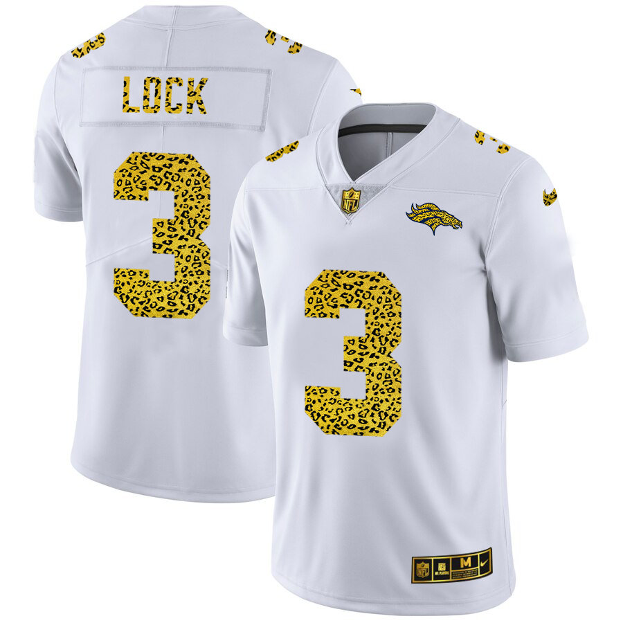 Denver Broncos #3 Drew Lock Men's Nike Flocked Leopard Vapor Limited NFL Jersey White