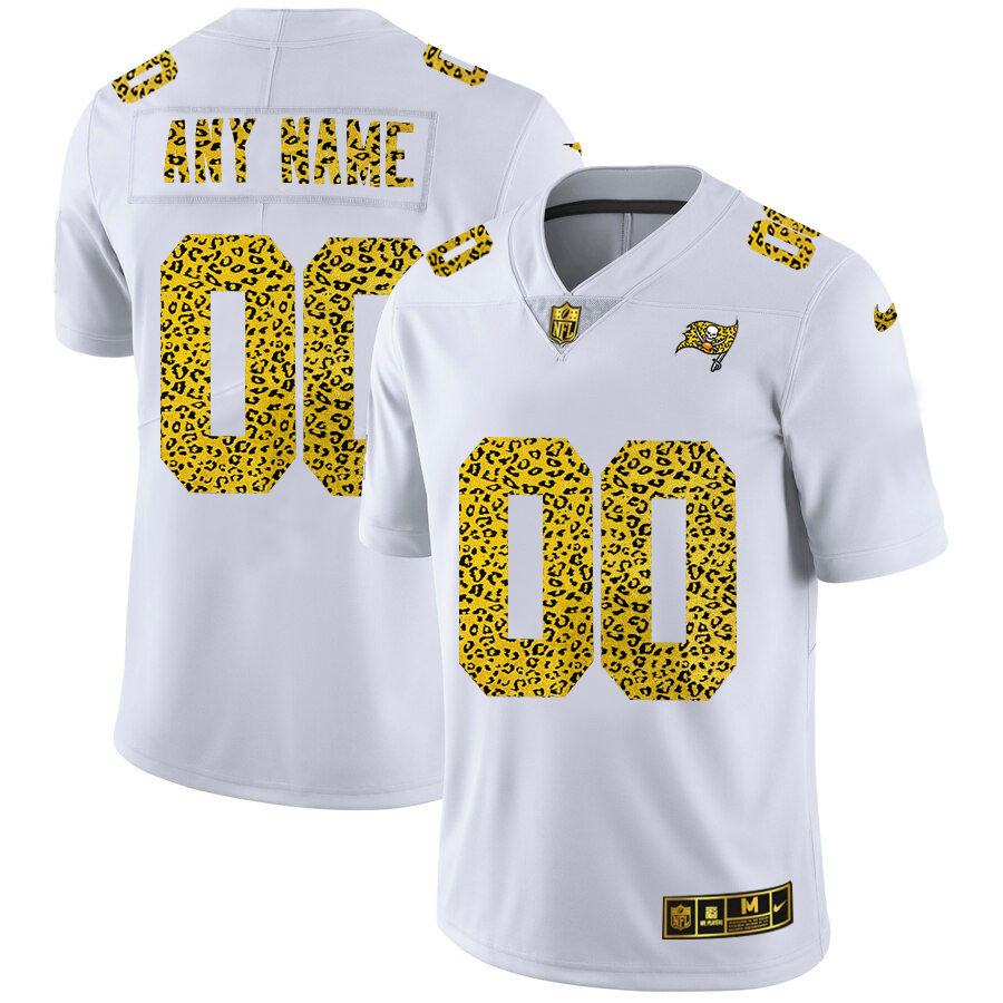 Tampa Bay Buccaneers Custom Men's Nike Flocked Leopard Vapor Limited NFL Jersey White