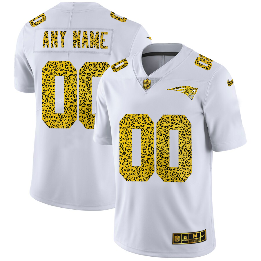 New England Patriots Custom Men's Nike Flocked Leopard Vapor Limited NFL Jersey White