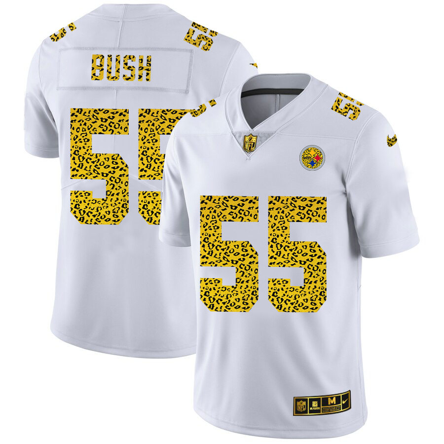 Pittsburgh Steelers #55 Devin Bush Men's Nike Flocked Leopard Vapor Limited NFL Jersey White