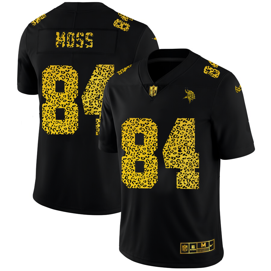 Minnesota Vikings #84 Randy Moss Men's Nike Leopard Fashion Vapor Limited NFL Jersey Black