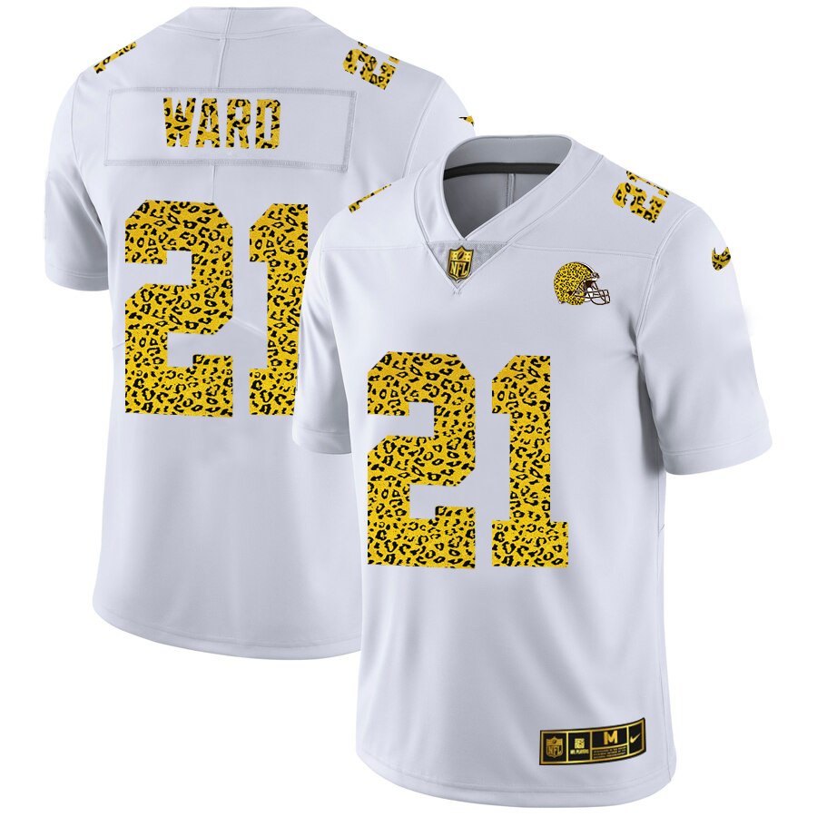 Cleveland Browns #21 Denzel Ward Men's Nike Flocked Leopard Vapor Limited NFL Jersey White