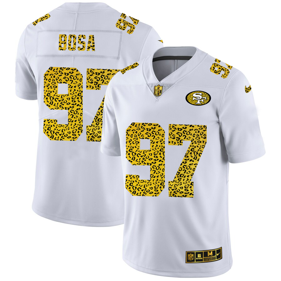 San Francisco 49ers #97 Nick Bosa Men's Nike Flocked Leopard Vapor Limited NFL Jersey White