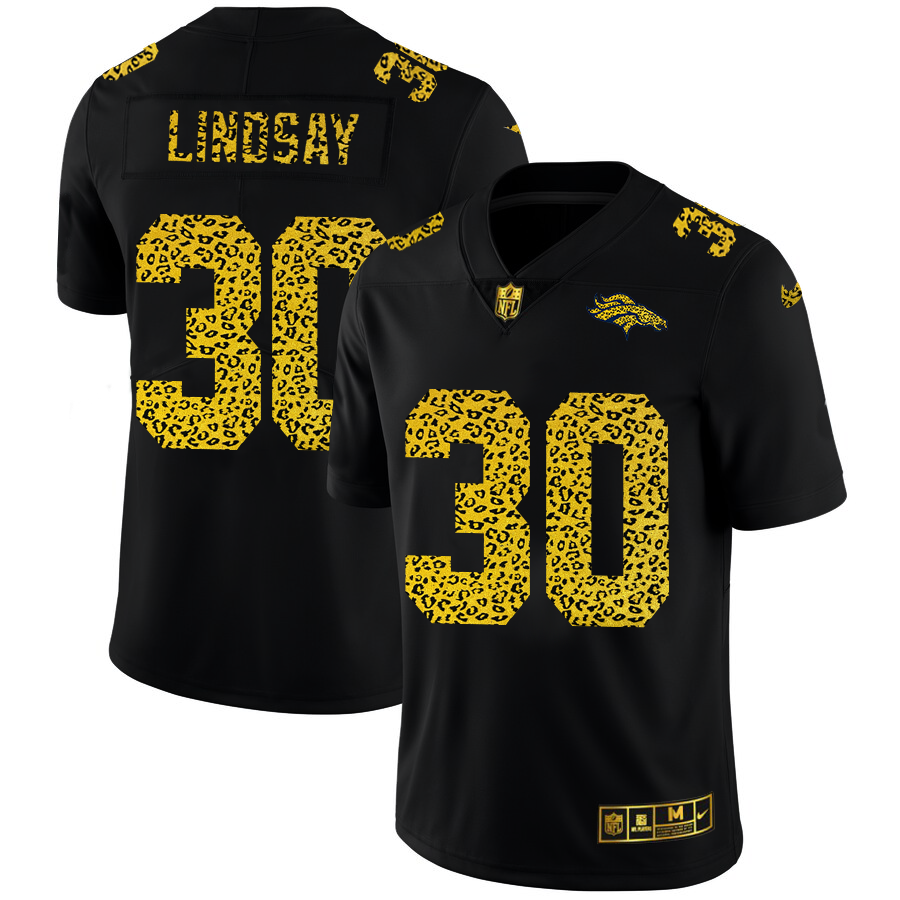 Denver Broncos #30 Phillip Lindsay Men's Nike Leopard Fashion Vapor Limited NFL Jersey Black