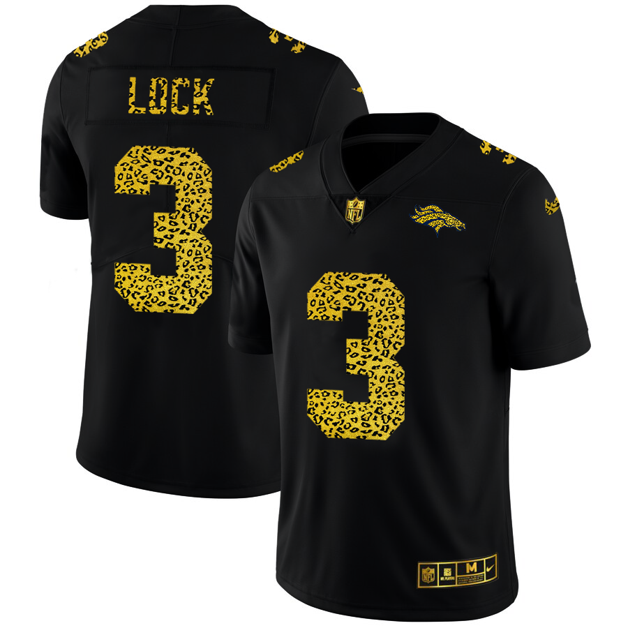 Denver Broncos #3 Drew Lock Men's Nike Leopard Fashion Vapor Limited NFL Jersey Black