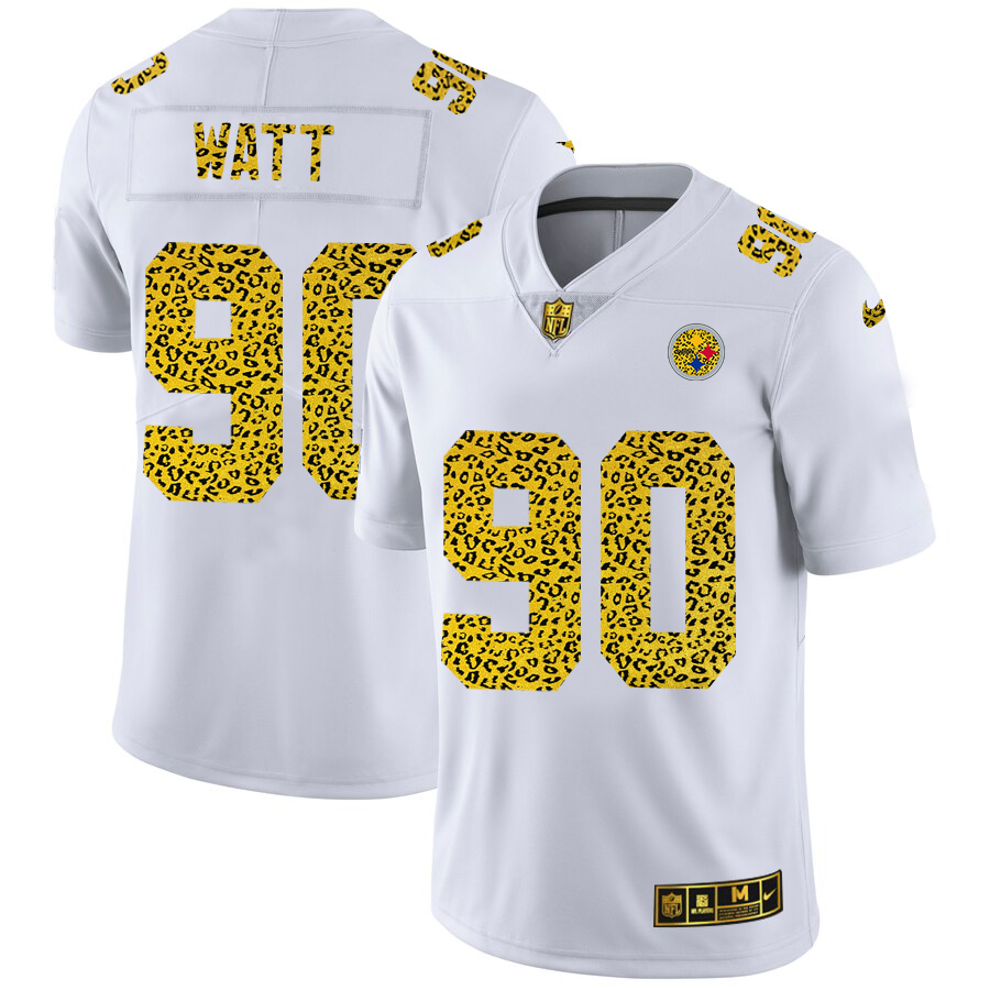 Pittsburgh Steelers #90 T.J. Watt Men's Nike Flocked Leopard Vapor Limited NFL Jersey White