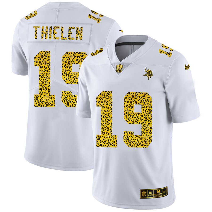 Minnesota Vikings #19 Adam Thielen Men's Nike Flocked Leopard Vapor Limited NFL Jersey White