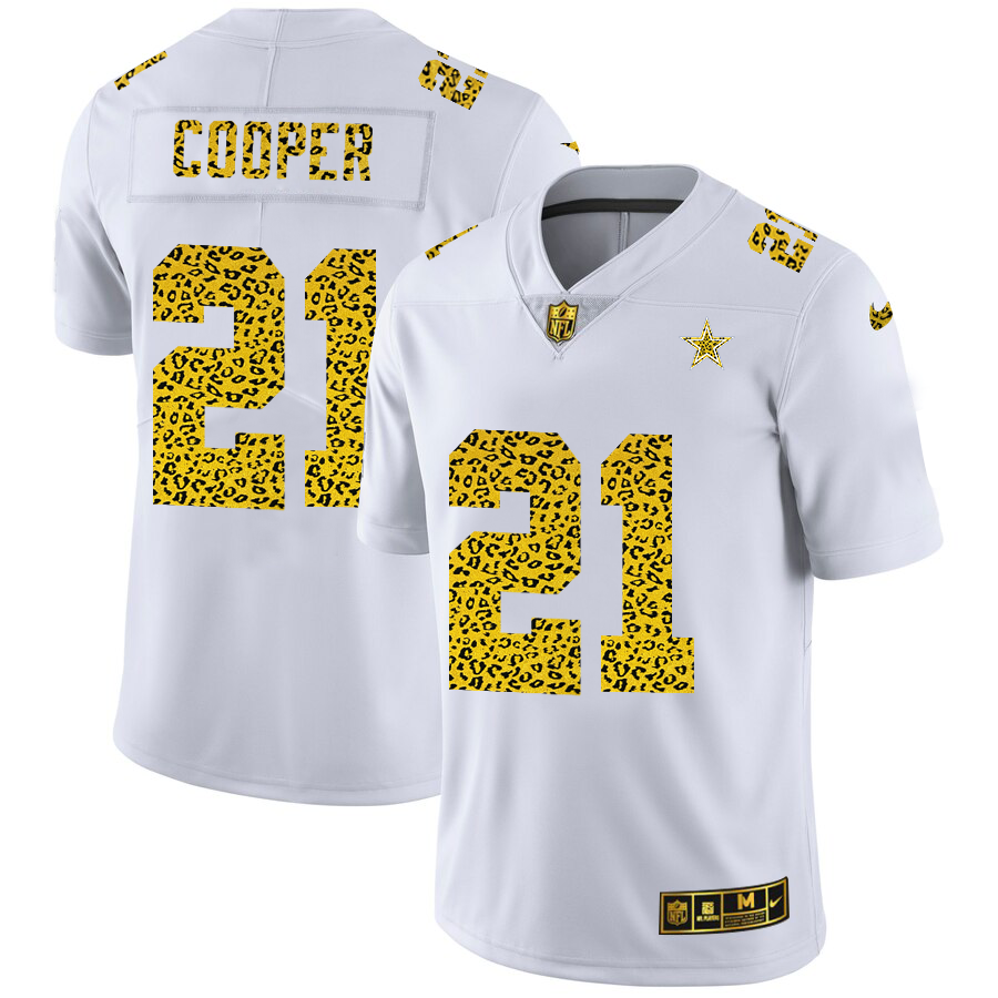 Dallas Cowboys #21 Ezekiel Elliott Men's Nike Flocked Leopard Vapor Limited NFL Jersey White