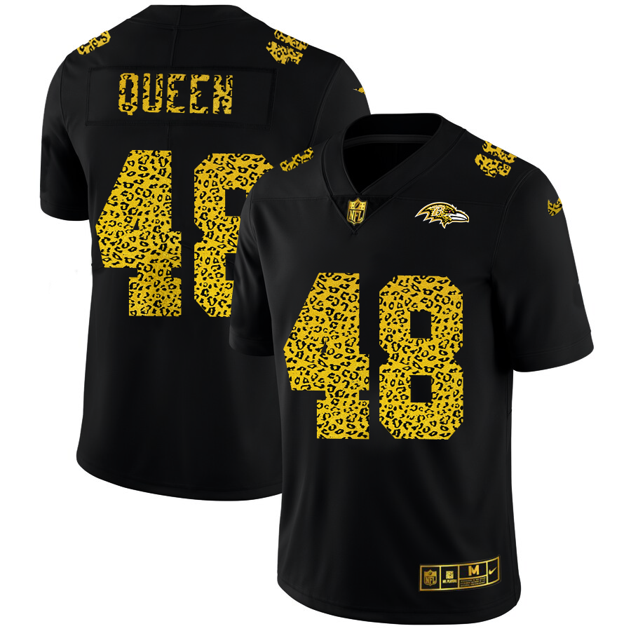 Baltimore Ravens #48 Patrick Queen Men's Nike Leopard Fashion Vapor Limited NFL Jersey Black