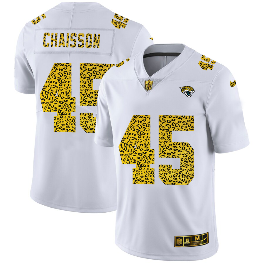 Jacksonville Jaguars #45 K'Lavon Chaisson Men's Nike Flocked Leopard Vapor Limited NFL Jersey White