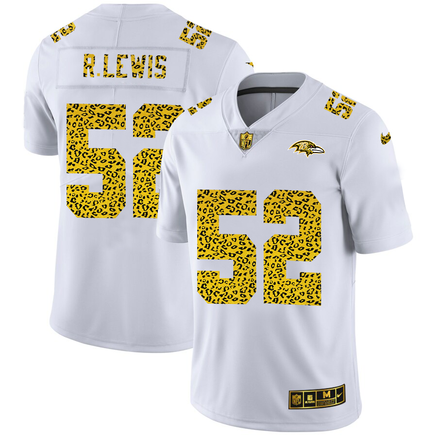 Baltimore Ravens #52 Ray Lewis Men's Nike Flocked Leopard Vapor Limited NFL Jersey White