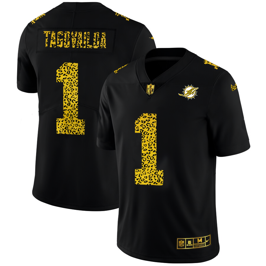 Miami Dolphins #1 Tua Tagovailoa Men's Nike Leopard Fashion Vapor Limited NFL Jersey Black