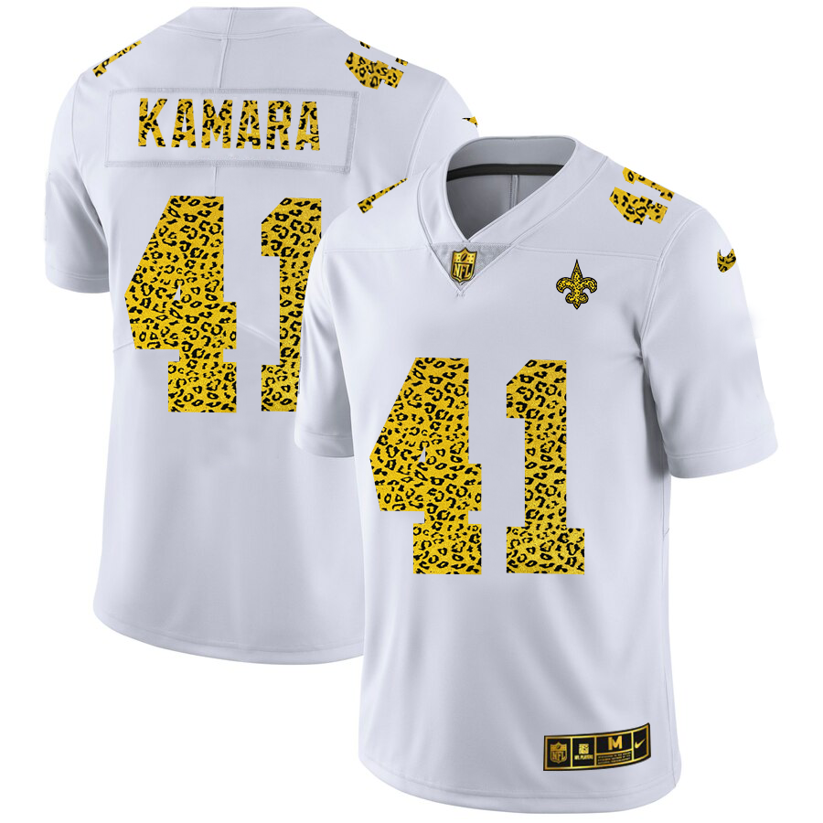 New Orleans Saints #41 Alvin Kamara Men's Nike Flocked Leopard Vapor Limited NFL Jersey White