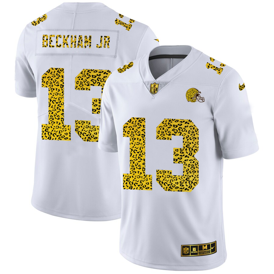 Cleveland Browns #13 Odell Beckham Jr. Men's Nike Flocked Leopard Vapor Limited NFL Jersey White