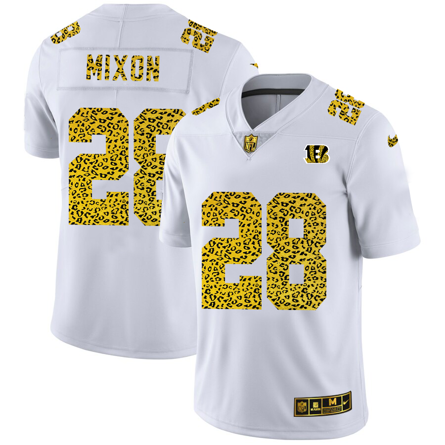 Cincinnati Bengals #28 Joe Mixon Men's Nike Flocked Leopard Vapor Limited NFL Jersey White