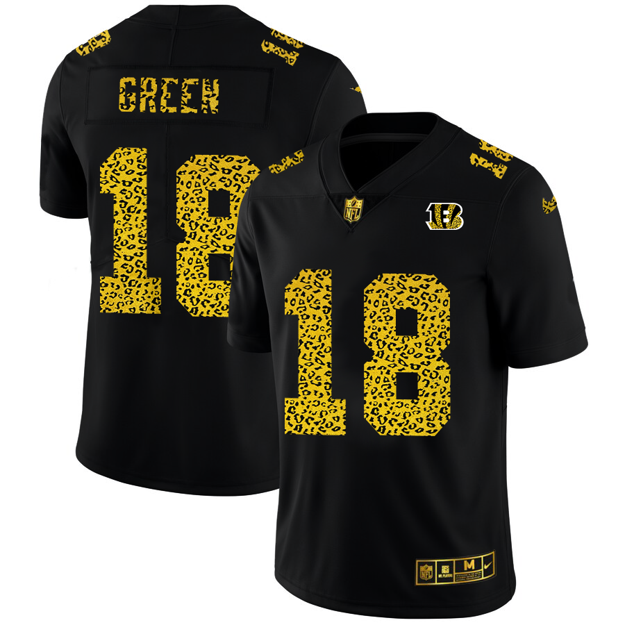 Cincinnati Bengals #18 A.J. Green Men's Nike Leopard Fashion Vapor Limited NFL Jersey Black