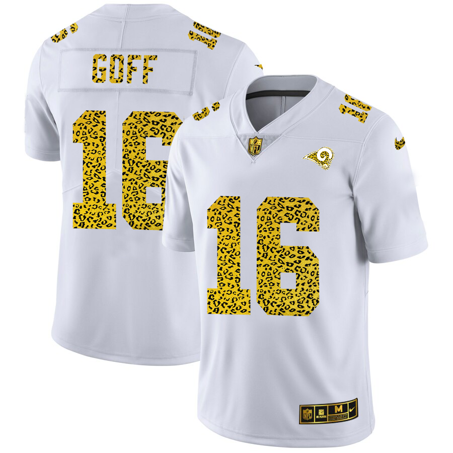 Los Angeles Rams #16 Jared Goff Men's Nike Flocked Leopard Vapor Limited NFL Jersey White