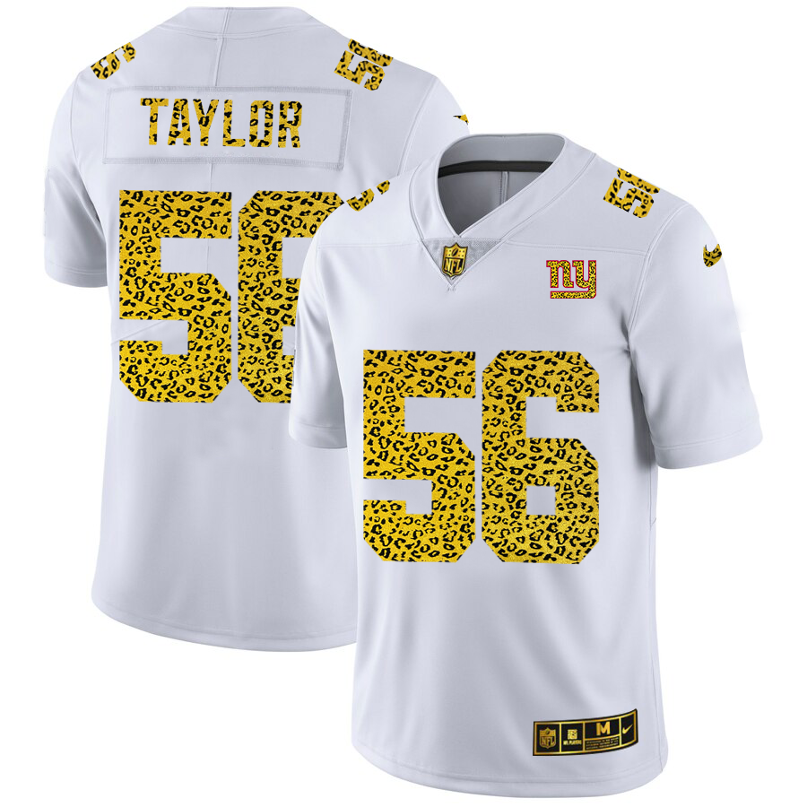 New York Giants #56 Lawrence Taylor Men's Nike Flocked Leopard Vapor Limited NFL Jersey White