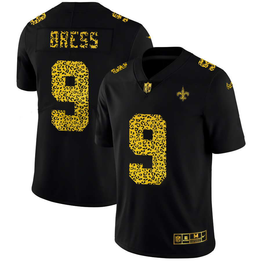 New Orleans Saints #9 Drew Brees Men's Nike Leopard Fashion Vapor Limited NFL Jersey Black