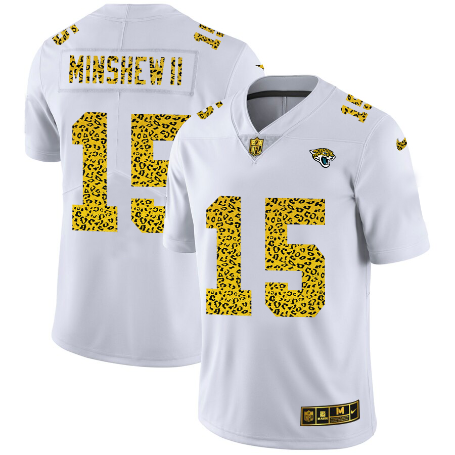 Jacksonville Jaguars #15 Gardner Minshew II Men's Nike Flocked Leopard Vapor Limited NFL Jersey White