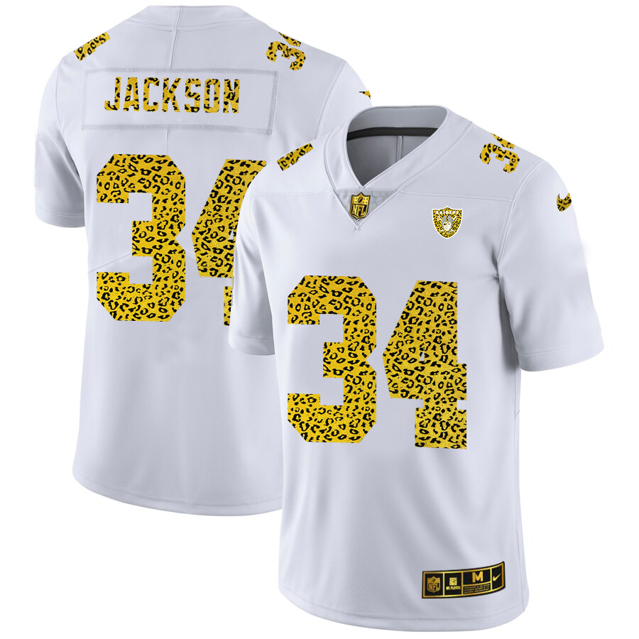 Las Vegas Raiders #34 Bo Jackson Men's Nike Flocked Leopard Vapor Limited NFL Jersey White