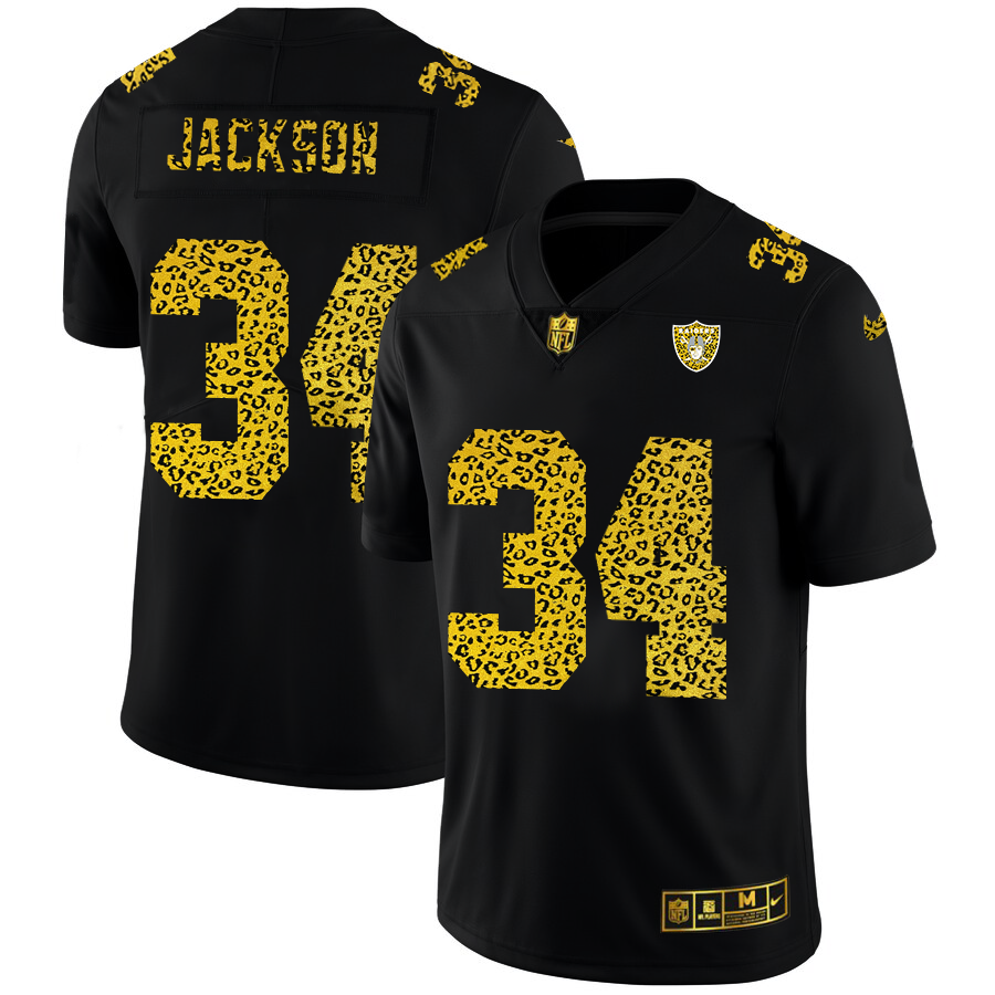 Las Vegas Raiders #34 Bo Jackson Men's Nike Leopard Fashion Vapor Limited NFL Jersey Black