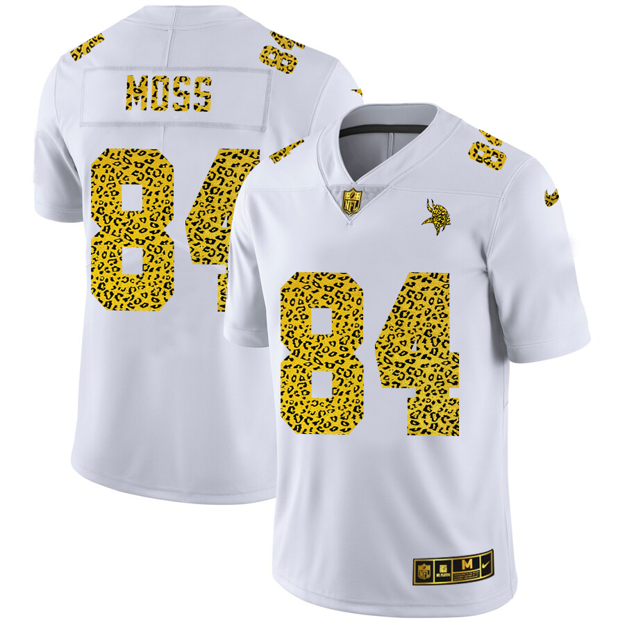 Minnesota Vikings #84 Randy Moss Men's Nike Flocked Leopard Vapor Limited NFL Jersey White