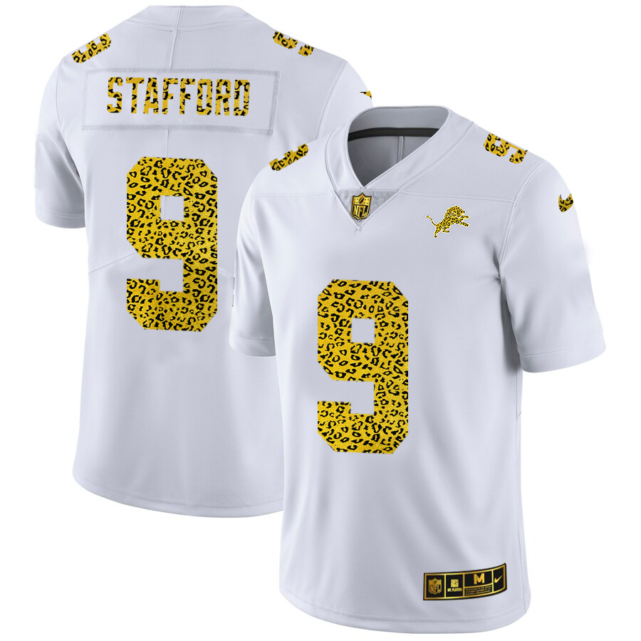 Detroit Lions #9 Matthew Stafford Men's Nike Flocked Leopard Vapor Limited NFL Jersey White