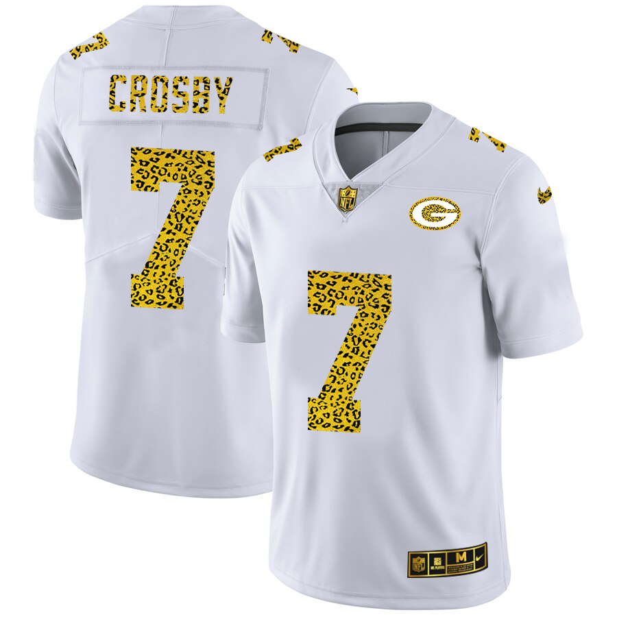 Green Bay Packers #7 Mason Crosby Men's Nike Flocked Leopard Vapor Limited NFL Jersey White