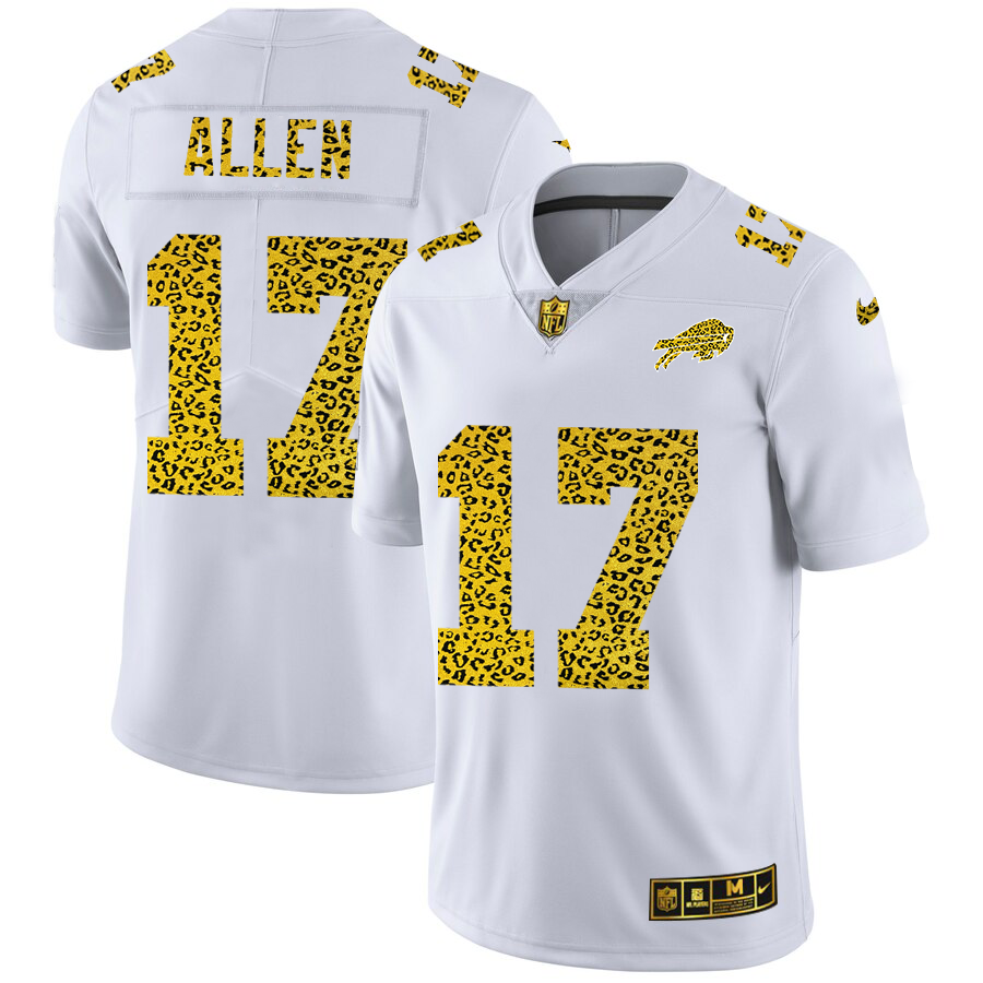 Buffalo Bills #17 Josh Allen Men's Nike Flocked Leopard Vapor Limited NFL Jersey White