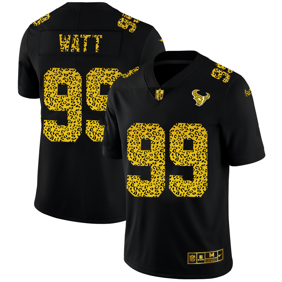 Houston Texans #99 J.J. Watt Men's Nike Leopard Fashion Vapor Limited NFL Jersey Black