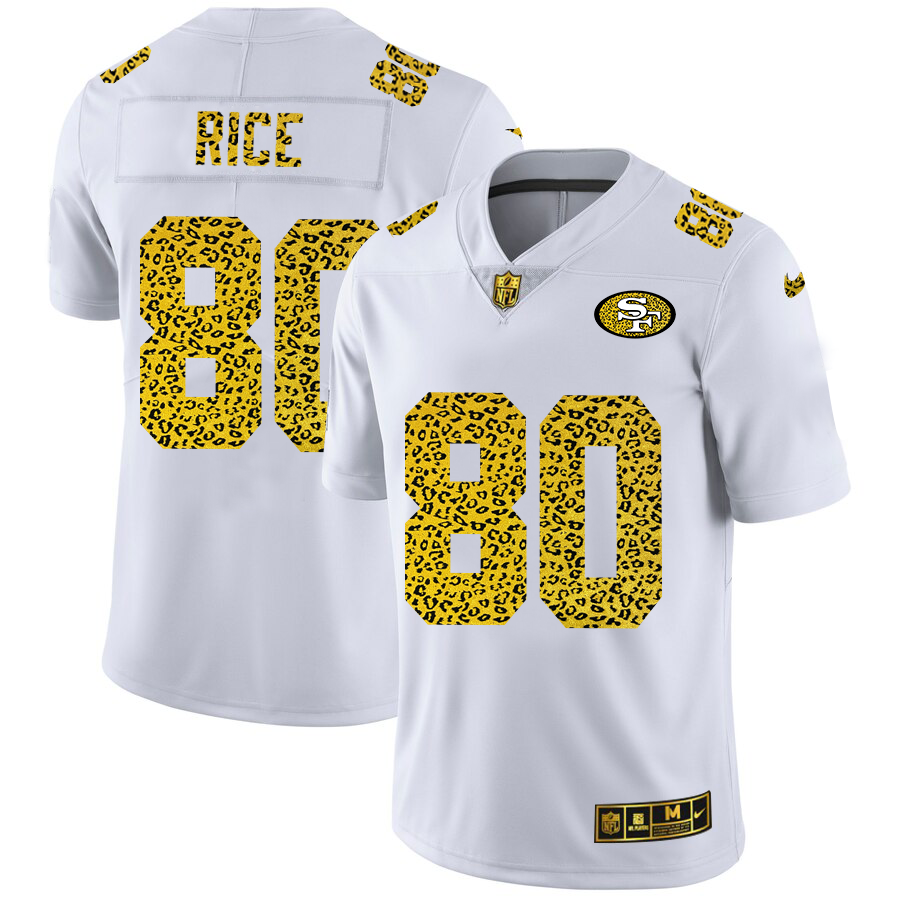 San Francisco 49ers #80 Jerry Rice Men's Nike Flocked Leopard Vapor Limited NFL Jersey White