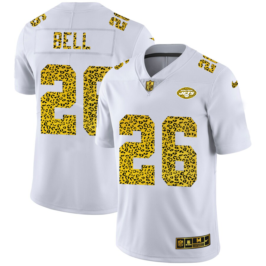 New York Jets #26 Le'Veon Bell Men's Nike Flocked Leopard Vapor Limited NFL Jersey White