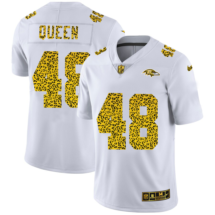 Baltimore Ravens #48 Patrick Queen Men's Nike Flocked Leopard Vapor Limited NFL Jersey White