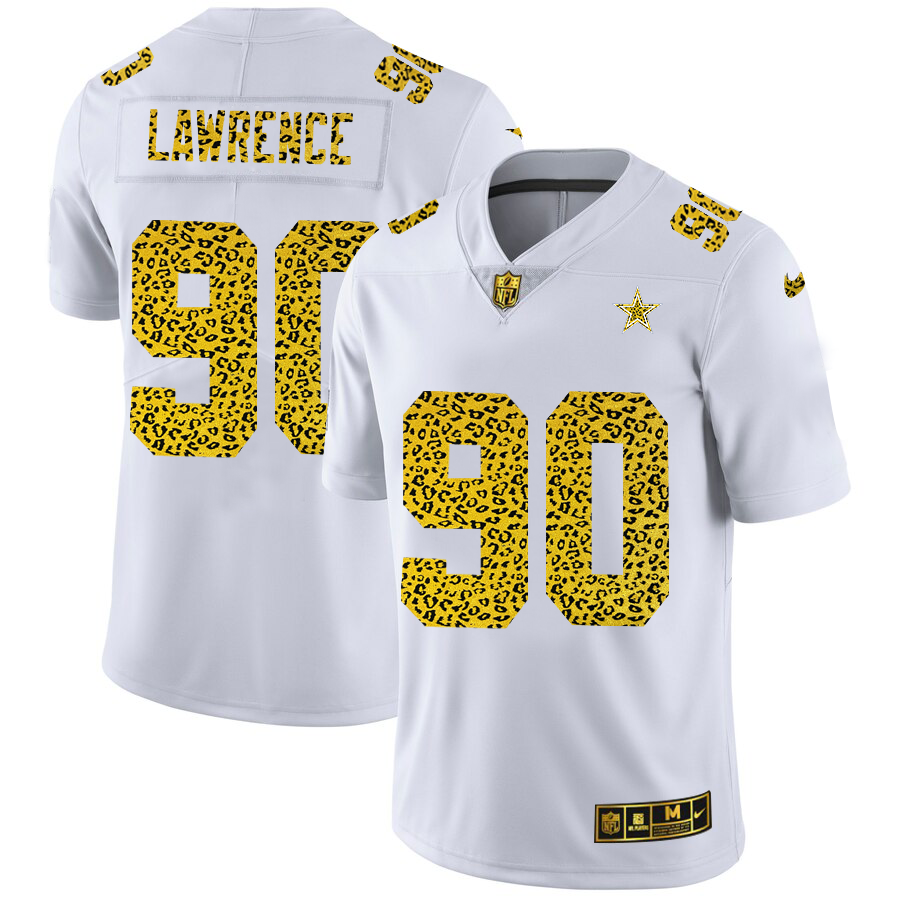 Dallas Cowboys #90 Demarcus Lawrence Men's Nike Flocked Leopard Vapor Limited NFL Jersey White