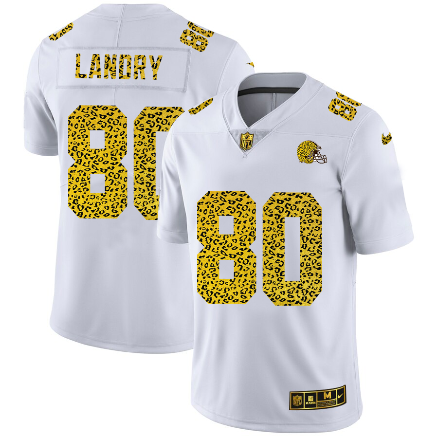 Cleveland Browns #80 Jarvis Landry Men's Nike Flocked Leopard Vapor Limited NFL Jersey White