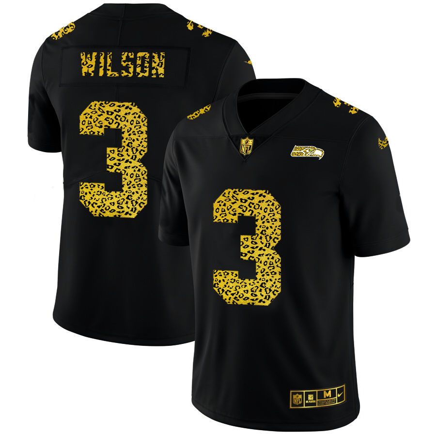 Seattle Seahawks #3 Russell Wilson Men's Nike Leopard Fashion Vapor Limited NFL Jersey Black